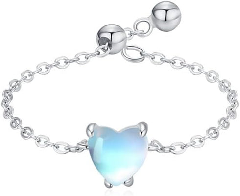 Kokoma Moonstone Heart Ring for Women Crystal Teardrop Link Chain Statement Stacking Rings Engagement Promise Finger Band Dangle Ball Adjustable...