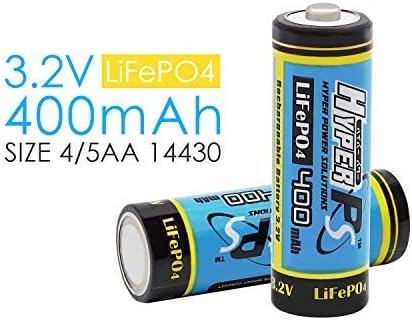 (2-Pack) 3.2V LiFePo4 14430 (14 x 43mm) 400mAh Rechargeable Battery for Solar Panel Light, Tooth Brush, Shaver, Flashlight...