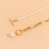 Pearl Choker Necklace Paperclip Necklace Asymmetry Pearl Link Chain Necklace Gold Beaded Necklace Toggle Clasp Necklace for Women Teen Girls...