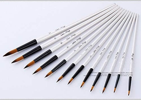 Round Watercolor Detail Paint Brushes Nylon Hair 12pcs for Watercolors,Acrylics,Inks,Gouache,Oil and Tempera(12pcs Pearl White Short Wooden Paint ...