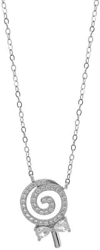 Kokoma Dainty Lollipop Pendant Necklace 925 Sterling Silver CZ Crystal Sugar Bow Knot Sweet Candy Choker Necklaces Chain Link Cute Jewelry Gifts f...