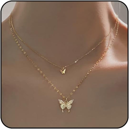 Silver Butterfly Necklace for Women Layered Rose Gold Butterfly Necklace Gold Butterfly Choker Necklace Purple Butterfly Pendant Necklace Silver B...