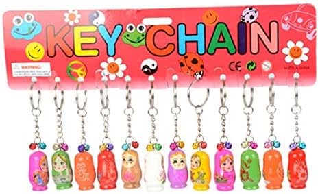 Toyvian 12PCS Nesting Dolls Key Chains Wood Matryoshka Russian Dolls Key Rings Charms...