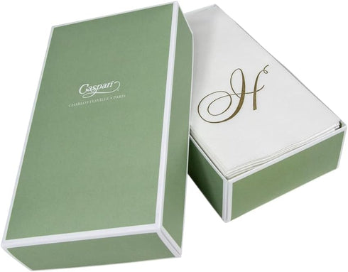 Caspari White Pearl & Gold Paper Linen Guest Towel Napkins in Letter H - Pack of 24...