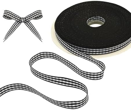 TONIFUL 3/8 Inch x 50 Yards Gingham Buffalo Checkered Ribbon Black and White Fabric Ribbon for Valentine's Day Gift Wrapping Baby Shower Hair Bows...
