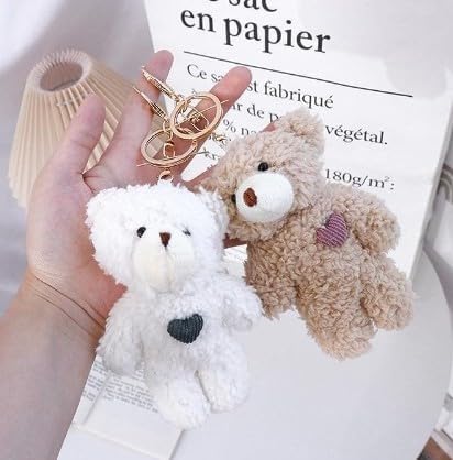 1Pc Brown Bear Pink Heart Keychain,Keychain Soft Cotton Key Chain DIY Keychain,Crafts Stuffed Animals,Bear Keychain, Car Accessories,Stuffed Anima...