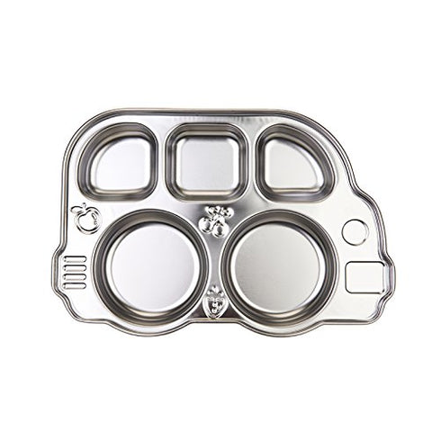 Innobaby Stainless Bus Plate with Airtight Sectional Lid, The Original, Leak-Resistant Divided Platter, Mom Invented Fun Shape Plate Din Din SMART...