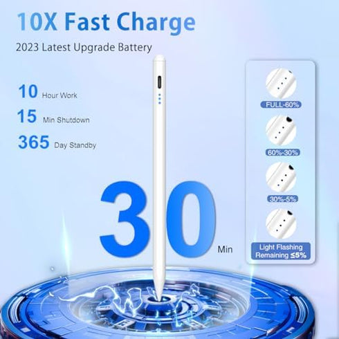 Stylus Pen for iPad, 5min Fast Charge Pencil for iPad/Pro/Air/Min 2018-2024, Pen for iPad with Tilt Sensitive& Palm Rejection& Magnetic for Profes...