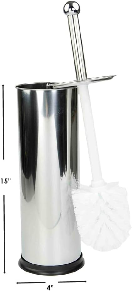 Home Basics Polished Stainless Steel Toilet Brush with Holder and Canister Stand...