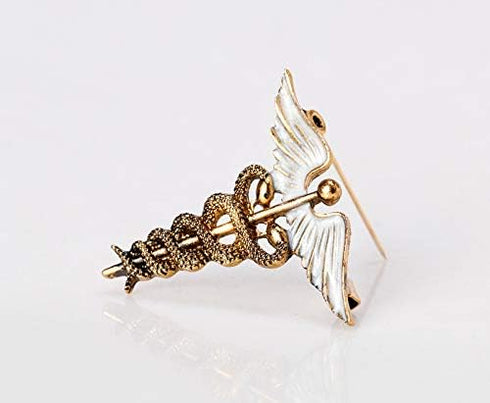 Golden Caduceus Symbol Brooch Pin Jewelry Gift for Dcotor Medicine Emergency Medical Service EMT...