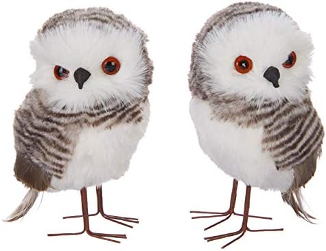 Raz Set of Two Owls Brown and White Furry Assorted 2...