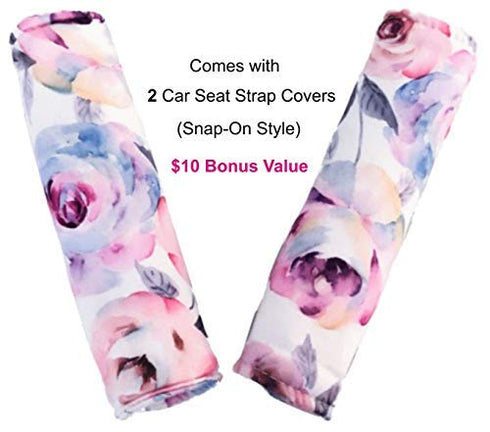 Carseat Cover for Girls - Includes Car Seat Strap Covers - Watercolor Floral - Kiddo Kind...