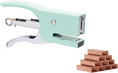 #10 Mini Green Plier Stapler with Staples Set Cute No.10 Manual Stapler with 1000 Rose Gold Staples for Office and Home Accessories Supplies(Green...