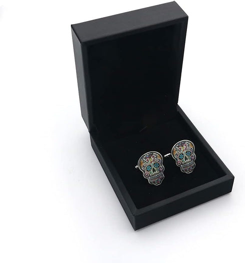 Day Of The Dead Cuff Links Muti-color Brass Material Sugar Skull Design Cufflinks with Gift Box...