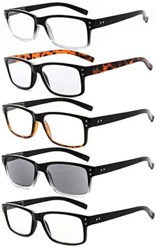 Eyekepper 5 Pack Reading Glasses for Men Includes Reader Sunglasses Spring Hinges Classic Cheater Glasses +1.75...