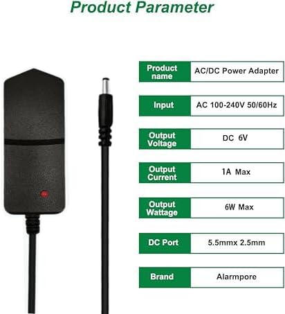 6V 1A Power Supply?100-240V Adapter 5.5x2.5mm 2.1mm DC tip with 8T?50-60Hz?6 Volt 1000mA Supply for Monitor Baby,LED Light Strings,Wireless Router...