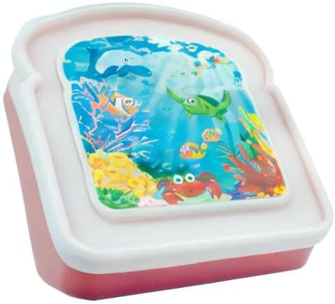 Jacent Reusable Kids Lunch Sandwich Box Container, 3D Sea Life: 1 Pack *Colors Vary, Pack Sandwiches For Childs Lunch, Sandwich Saver For On The G...