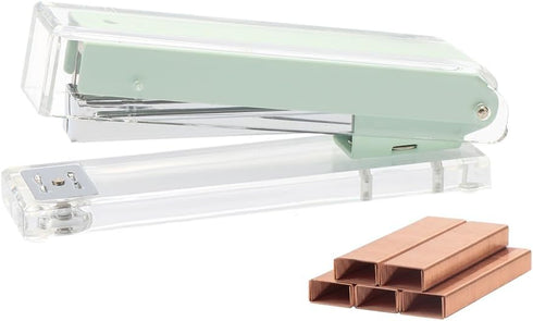 Clear Mint Green Stapler with 1000 Rose Gold Staples for Desk Manual Staplers Home School Office Accessories Stationery Supplies (Mint Green Stapl...