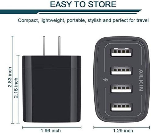 Wall Charger, USB Charger Adapter, AILKIN 4.8A 4Multi Port Fast Charging Station Power Base Block Plug Cube Brick for iPhone 15 14 SE 13 12 11Pro ...