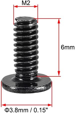 uxcell M2x6mm Phillips Screw Fastener Black 3.8mm Dia Screw Head for Laptop PC TV Fan Switch 100pcs...