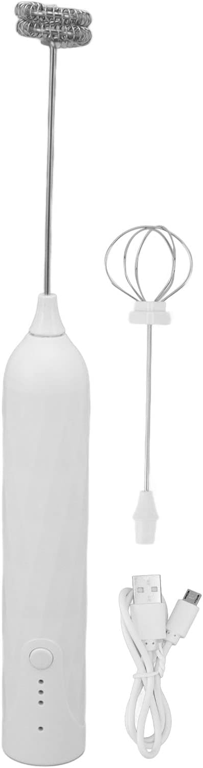 Handheld Milk Frother, Coffee Foam Maker USB Rechargeable Hand Drink Mixer 3 Speeds Electric Whisk Adjustable Hand Held Blender with 2 Heads for C...
