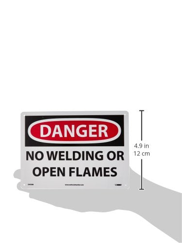 NMC D592RB OSHA Sign, Legend "DANGER - NO WELDING OR OPEN FLAMES", 14" Length x 10" Height, Rigid Plastic, Black/Red on White...