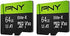 PNY 64GB Elite-X UHS-I U3 V30 microSDXC Memory Card 2-Pack - 100MB/s, 4K UHD, Full HD, micro SD...