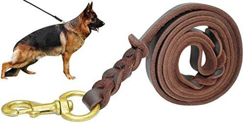Leather Dog Leash - Training & Walking Braided Dog Leash - 5 ft by 1/2 in (160cm 1.2cm) - Latigo Leather Brown...