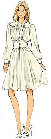 Vogue Patterns V9076 E5 Misses' Gathered Dress with Bishop Sleeves Sewing Pattern, Size 14-22 (9076)...