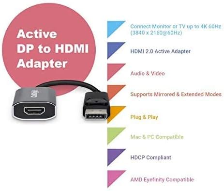 CalDigit DisplayPort to HDMI Active Adapter (Uni-Directional DP 1.2 Male to HDMI 2.0 Female) 4K 60Hz UHD (3840 x 2160), High Refresh and Eyefinity...