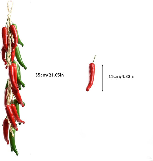 Artificial Hanging Pepper String 2 Sets, Simulation Lifelike Hot Chili Vegetable Fruit Garland Vine for Home Kitchen Farm Party Wall Decoration, R...