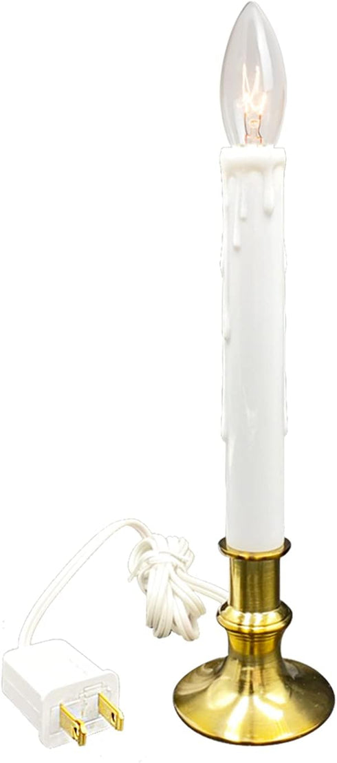 Window Candle Electric with Daily Timer, Heavy Metal Base Christmas Window Candle, UL Listed 1 Set Packing 1 Extra Replacement Bulb (Brush Brass)...