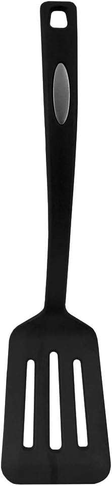 Home Basics Flexible Nylon Slotted Spatula with Curved Handle, Heat Resistant Turner, Non-Stick Kitchen Cooking Utensil for Baking, Frying, Black...