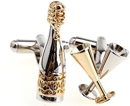 Champagne Wine Bottle and Glasses Pair of Cufflinks in a Presentation Gift Box & Polishing Cloth...