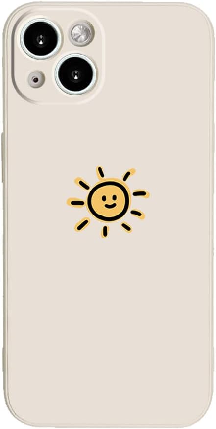 Casechics Compatible with iPhone Case,Silicone Cute Couple Matching Cartoon Sun Moon Camera Lens Protection Soft Shockproof Cover Phone Case (Whit...