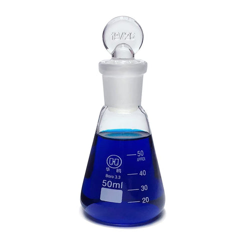 50ml Glass Erlenmeyer Flask, Laboratory Glassware Flask with Ground Glass Stopper for Chemistry Classroom Home Use, 3.3 Borosilicate Labware Conic...