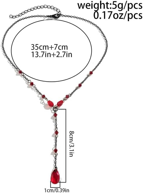 Gothic Necklace Teardrop Bead Goth Vintage Blood Drop Tassel Choker Necklace Y Necklace For Women Girls Halloween Fashion Party Jewelry Gift...