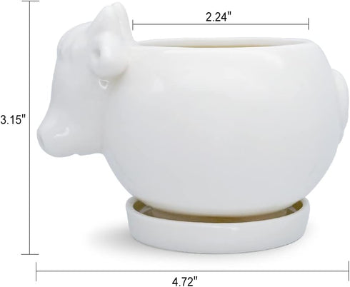 GeLive White Cow Ceramic Succulent Planter Tabletop Animal Plant Pot with Drainage Tray Indoor Cow Stuff Pen Pencil Brush Holder Desk Organizer De...