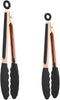KAISHANE Kitchen Food Tongs-Rose Gold Tongs Copper Stainless Steel Silicone Tipped Kitchen Food BBQ and Cooking Tongs Set 9” and 12” for Non Stick...