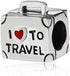 I Love To Travel Charm Solid 925 Sterling Silver Suitcase Charm with Red Enamel Heart for Pandora Bracelet...
