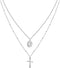 Nazareth Store Layered Cross Necklaces for Women, Dainty 14K Gold Plated 18" Necklace Saint Benedict Medal Protection Amulet Chain Gold Choker Tre...