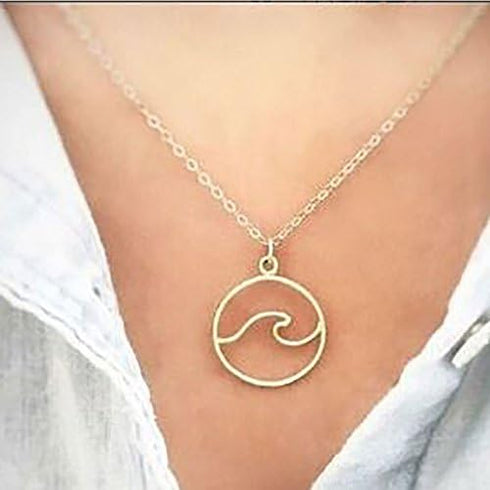 Metal Wave Pendant Necklace Simple Circle Pendant Collar Necklace for Women Jewelry...