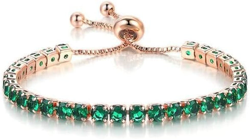 18K Rose Gold 3 Set Created Emerald Sapphire Round Necklace, Earrings And Tennis Bracelet Plated...