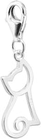 925 Sterling Silver Cat Silhouette Charm: Lobster Claw Clasp Clip-On for Bracelets and Necklaces...
