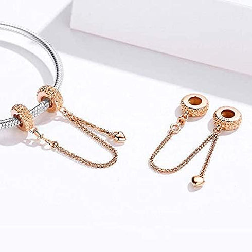 Safety Chain Charms Heart 925 Sterling Silver Beads fit Charms Bracelet & Necklace...
