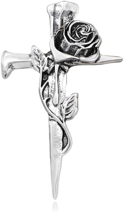 Vintage Flower Cross Brooch Pin for Women Men Silver Plated Fashion Unique Valentine Religion Brooches Lapel Pins Dainty Dress Accessories Elegant...