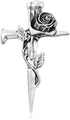 Vintage Flower Cross Brooch Pin for Women Men Silver Plated Fashion Unique Valentine Religion Brooches Lapel Pins Dainty Dress Accessories Elegant...