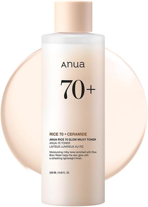 ANUA RICE 70 GLOW MILKY TONER, for Glass Skin and Brightening, Rice Water, Niacinamide, Ceramides, Panthenol, Fragrance-free, Non comodogenic, Fun...