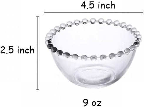 Sizikato 2pcs Clear Glass Dessert Bowl with Beaded Edges, 4.5-Inch Fruit Bowl Salad Bowl...