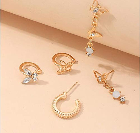Butterfly Earrings Set for Women Girls Butterfly Ear Cuff Earrings Huggie Small Dangle Hoops Hypoallergenic Earrings Lightweight Earrings Modern J...